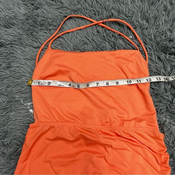 Blue Blush Asymmetrical Tangerine Mini Bodycon Ruched Side Dress Size Medium NWT - Picture 9 of 10